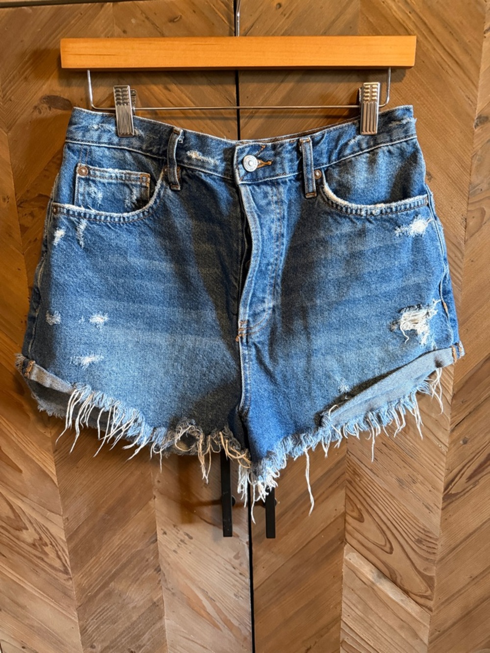 We the Free Denim Distressed High-Rise Women's Shorts - Blue